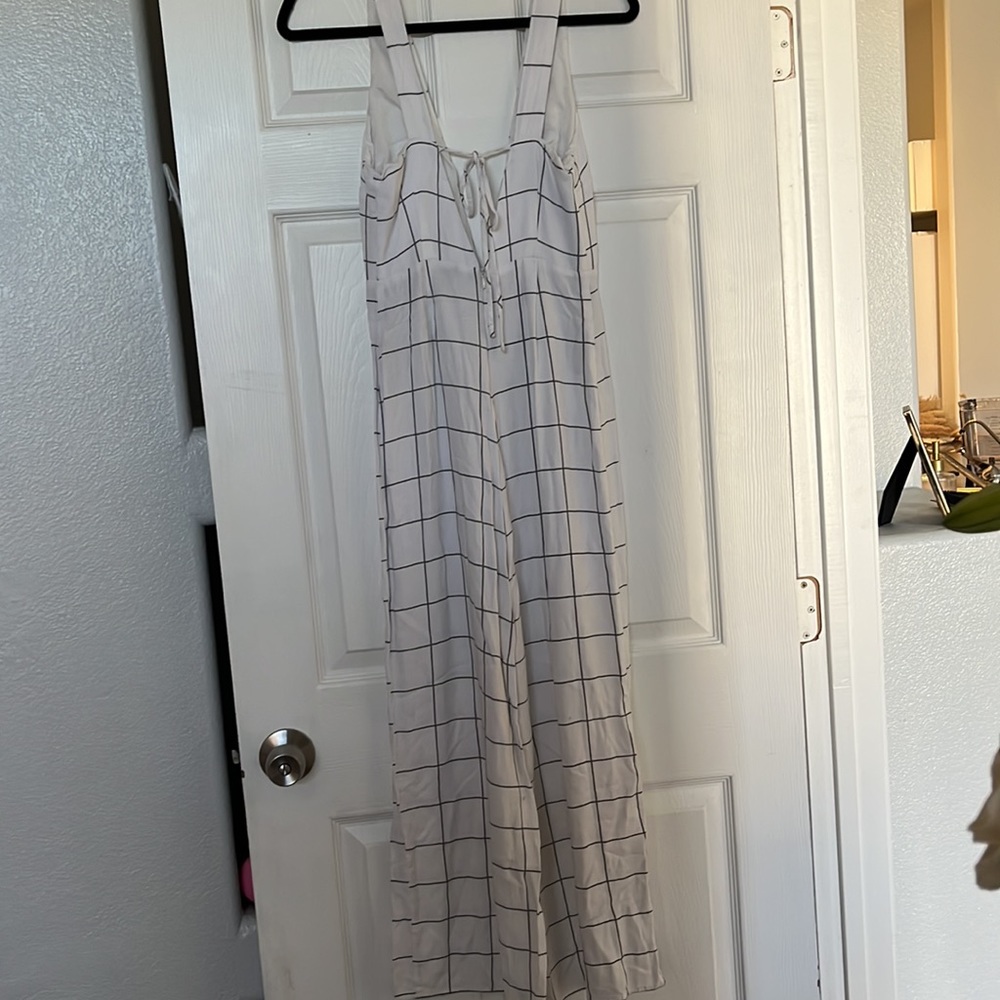 White window pane wide leg jumpsuit - Picture 4 of 5